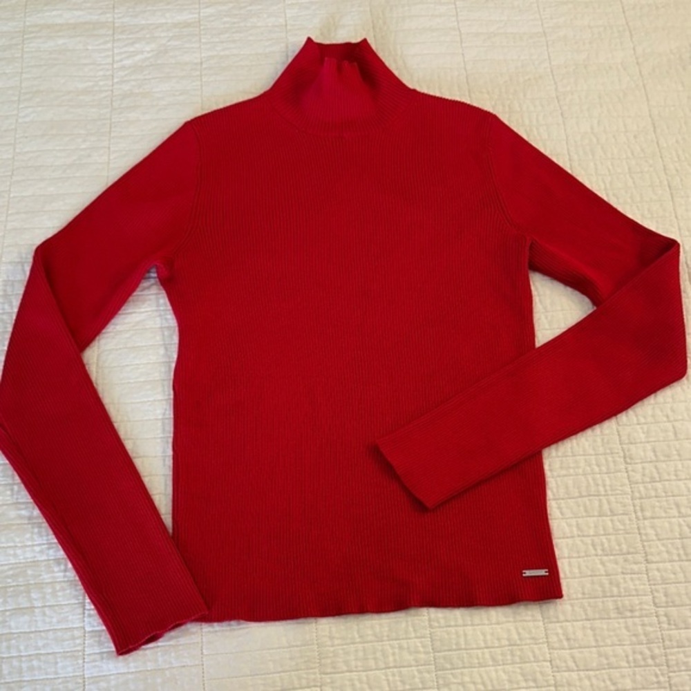 DKNY XS Knit Ribbed Sweater Mock Neck Crimson Red